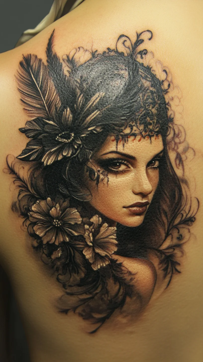 Timeless Elegance: A Striking Portrait Tattoo with Floral Flair