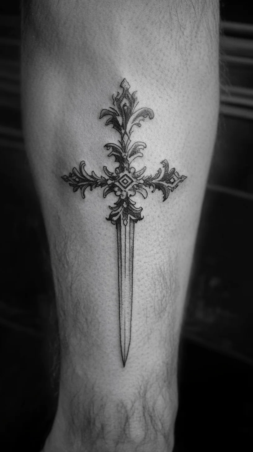 Timeless Elegance: The Ornate Sword and Cross Tattoo Design