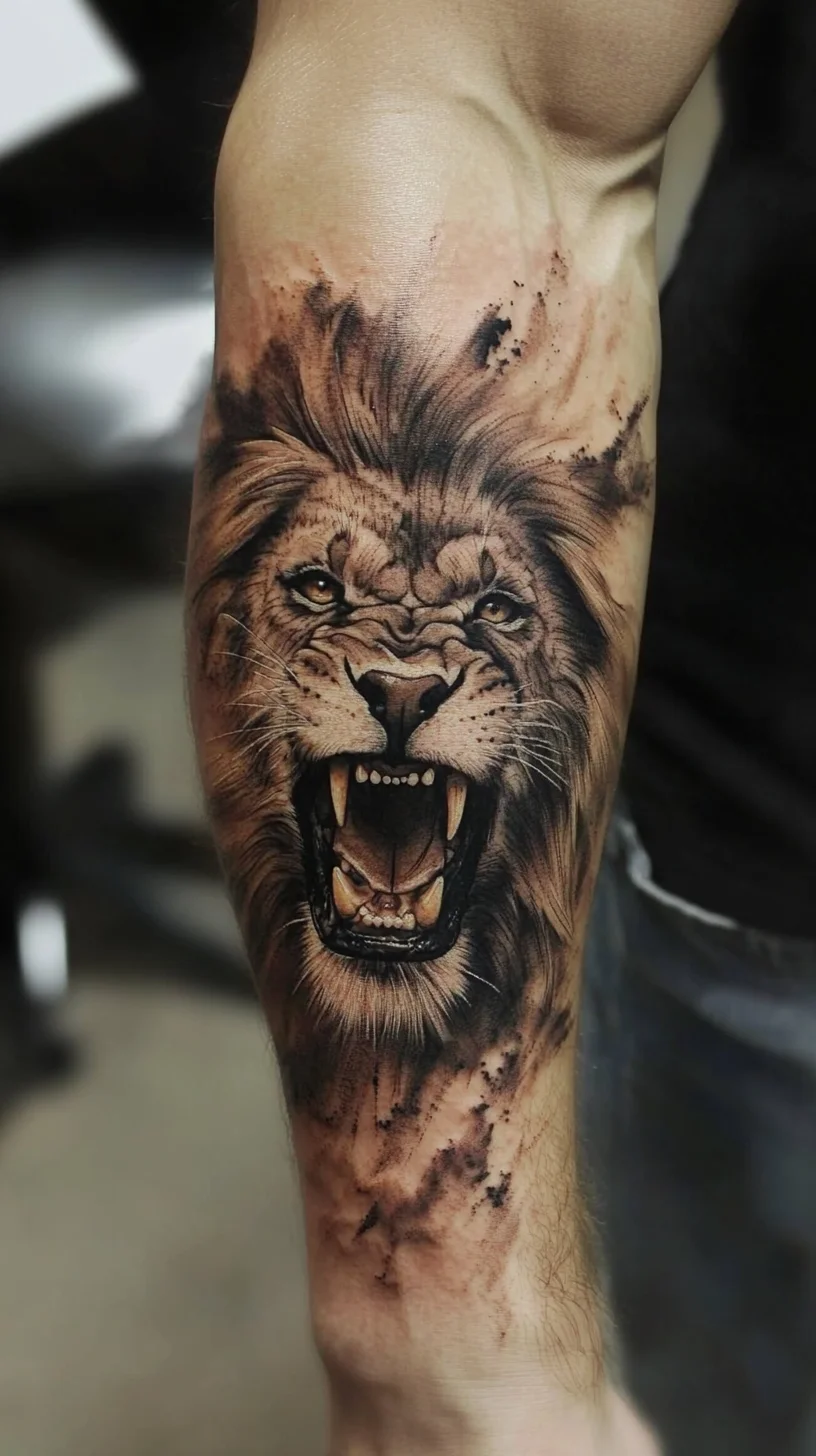 Unleash Your Wild Side with This Roaring Lion Tattoo Masterpiece