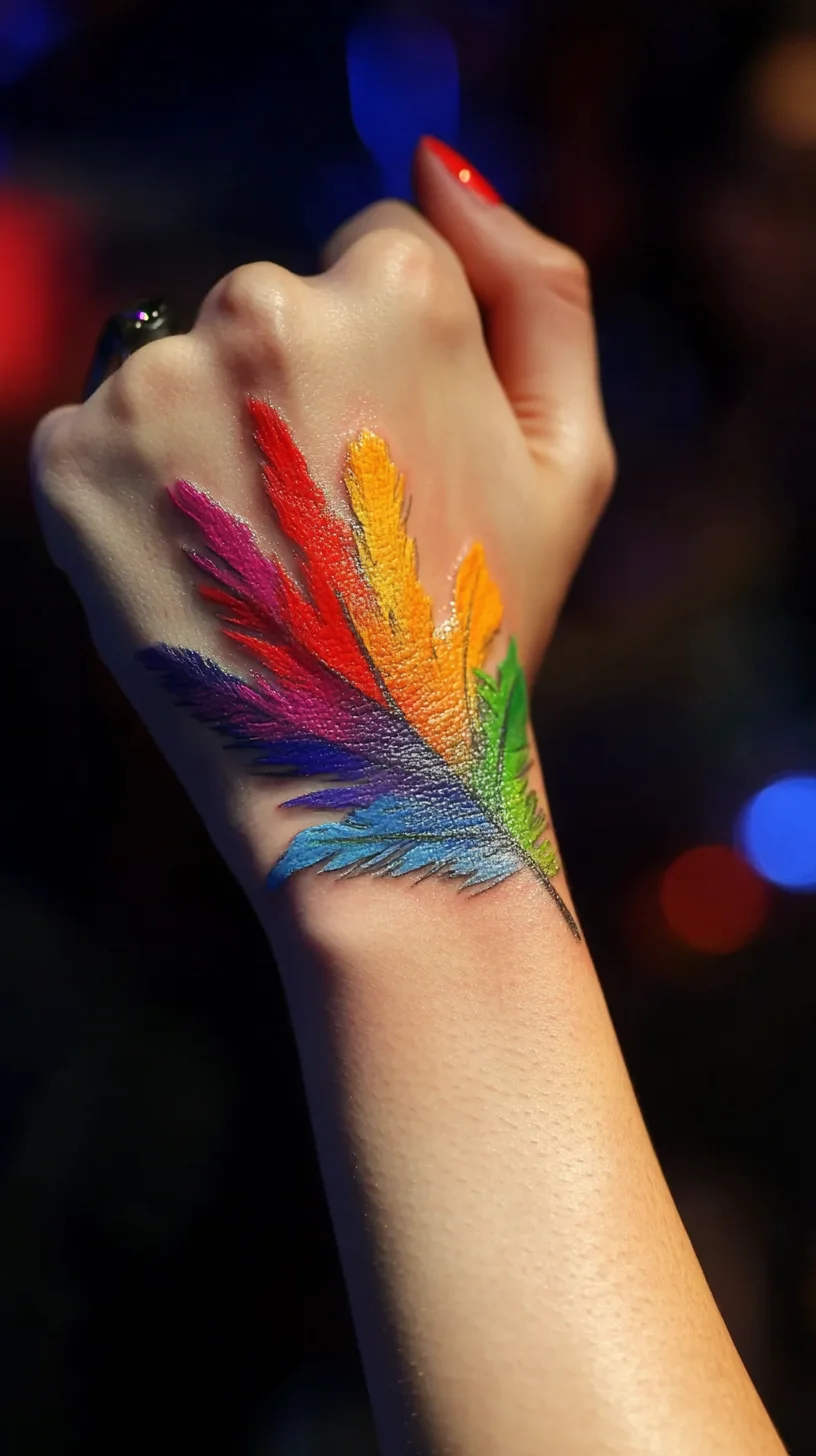 Vibrant Feather Tattoo: A Splash of Color That Spreads Joy and Creativity