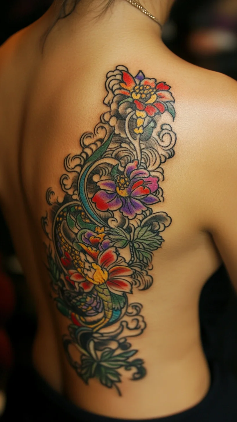 Vibrant Floral Back Tattoo: Embrace Nature’s Beauty with Bold Colors