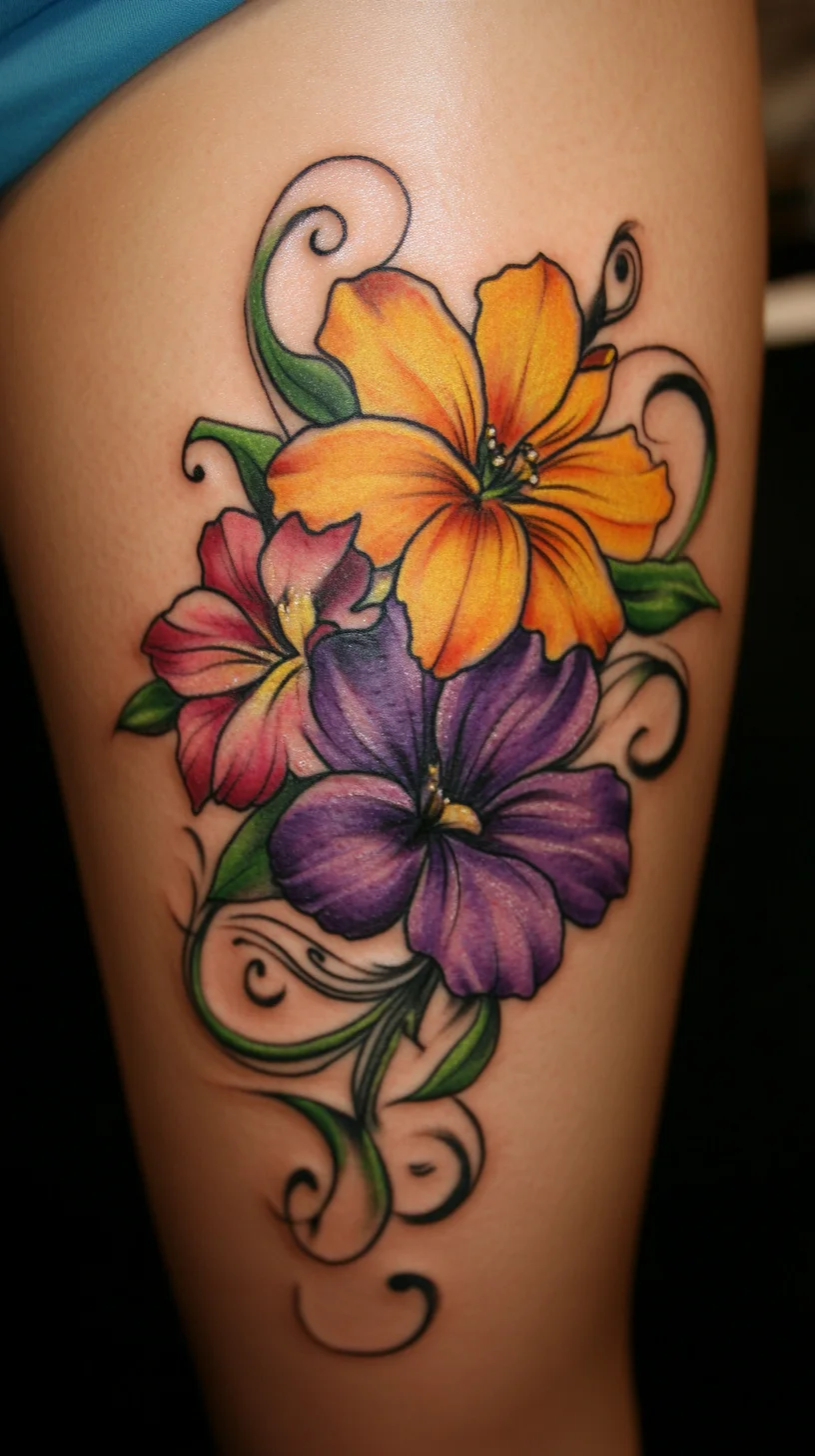 Vibrant Floral Tattoo: Celebrate Nature with a Burst of Color and Elegance