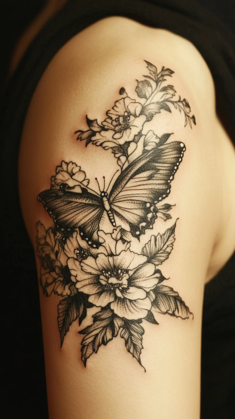 Whimsical Butterfly Tattoo: A Stunning Floral Embrace